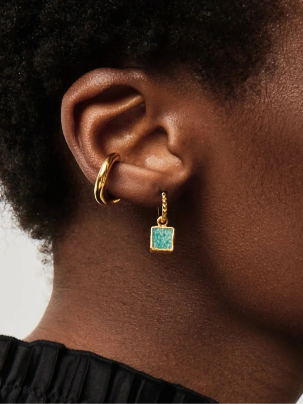 Missoma Amazonite Mini Pyramid Charm Hoop Gold Vermeil Earrings Retail $140